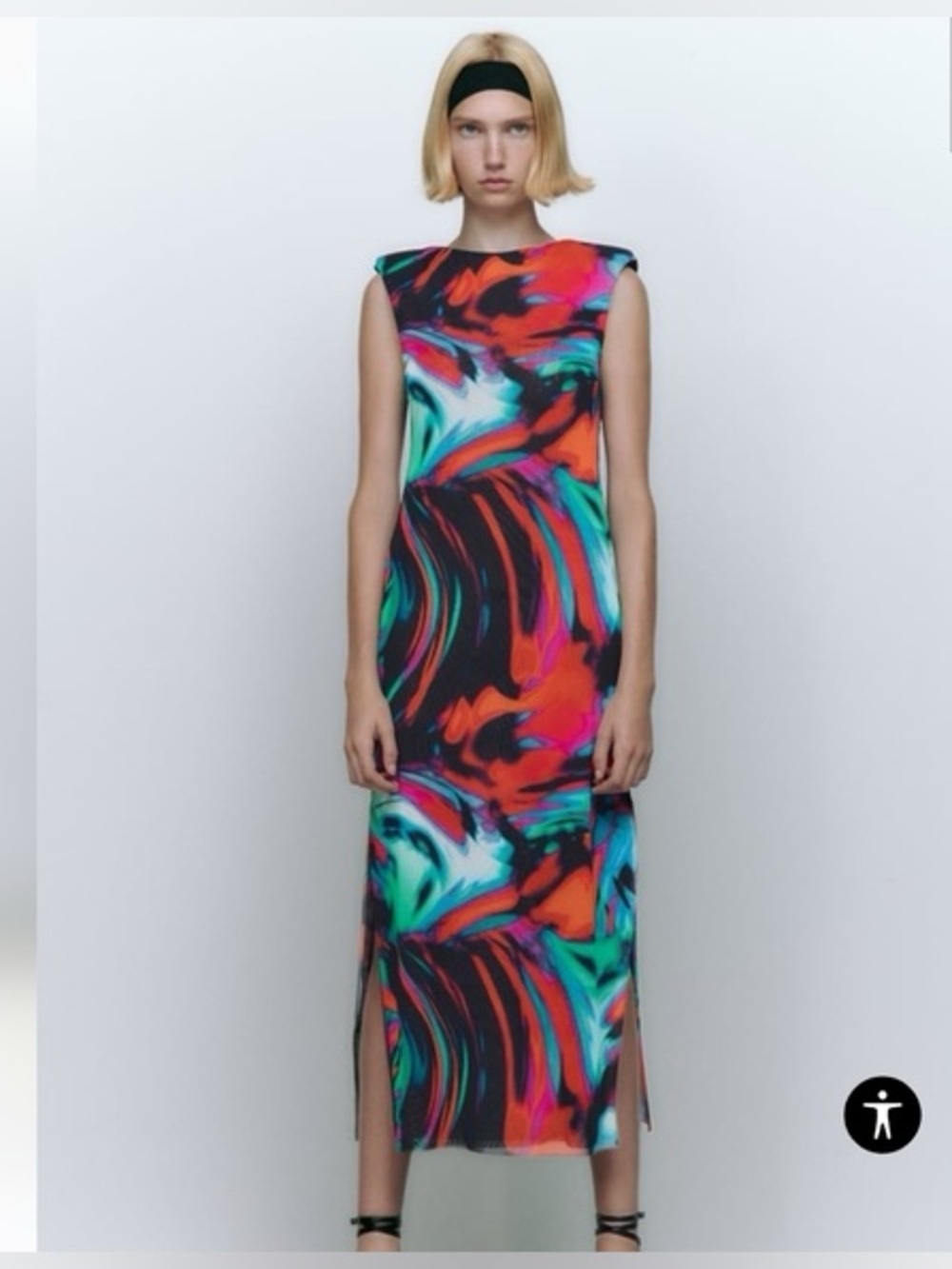 Zara Vibrant Abstract Midi Mesh Dress Multicolor